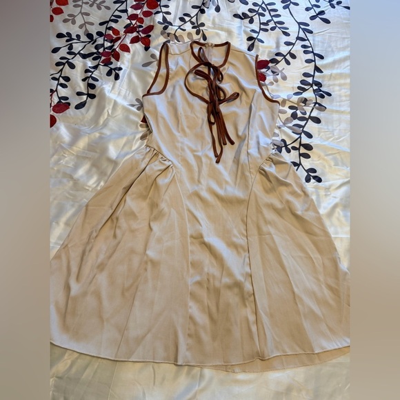 SHEIN Dresses & Skirts - Beige & Brown Three Tie Bow Design Mini Dress spring summer ruched waist